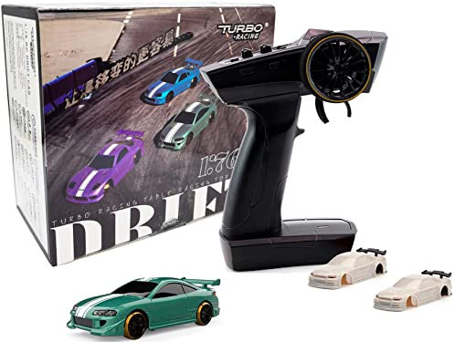 FLYCOLOR Turbo Racing C62 1:76 Skala Drift RC Auto mit Gyro Mini Full Proportional RTR 2.4GHZ Fernbedienung mit 2 austauschbarer Karosserieschale (Graugrün)