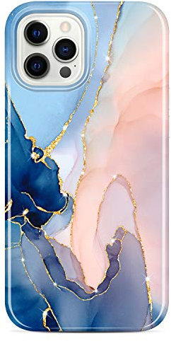 JIAXIUFEN Schutzhülle für iPhone 12 Pro Max, goldfarben, glitzernd, Marmor-Design, schmal, stoßfest, TPU, weiches Gummi-Silikon, kompatibel mit iPhone 12 Pro Max 6,7 Zoll, Lila / Blau