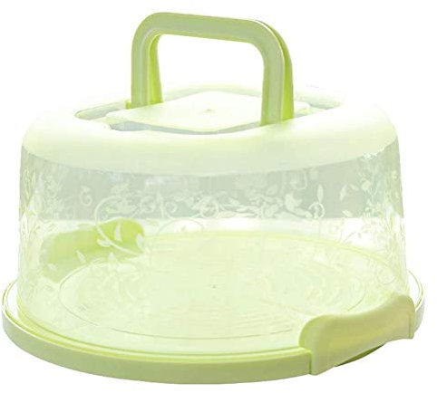 TOPINCN Portable Cake Carrier, Food Preservation Box with Handle Round Cake Carrier Cake Holder Transparent Cake Box for Storage (Green)