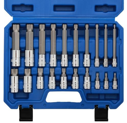 MIXPOWER 20PCS 1/4, 3/8, 1/2 Drive Spline Tip Bit Socket Set, M4-M18, 4 Length, Standard&Extra Long, XZN Triple Square Socket Set