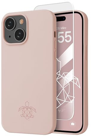 turtleandcase Silikonhülle für iPhone 15 (6,1) - Liquid Silicone Case - Kostenloses Panzerglas - Hochwertiges Silikon - Mikrofaserfutter Rundumschutz Schutzcase (Sand Pink)