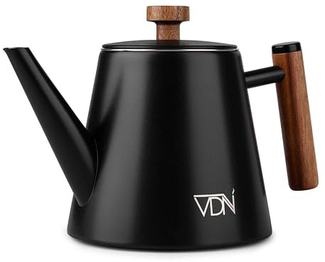 VDN Stainless Steel Teapot Double Wall with Filter - Black Teapot 1 Liter - 904