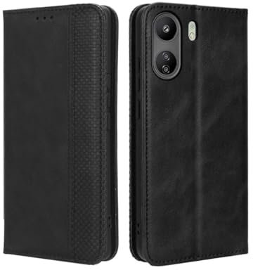 GOKEN Leather Folio Case for Xiaomi Redmi 13C / Poco C65, Magnetic Closure Full Protection Book Style Wallet Flip Cover with [Kickstand] and [Card Slots], PU/TPU Case Phone Shell -Black