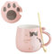 Peakpet Süße Katze Keramik Tasse Kaffeetasse Kaffeebecher mit Katzenpfote Deckel und Löffel 400ml Keramiktasse Weihnachten Geburtstag Geschenk 3D Katzentasse (Rosa)