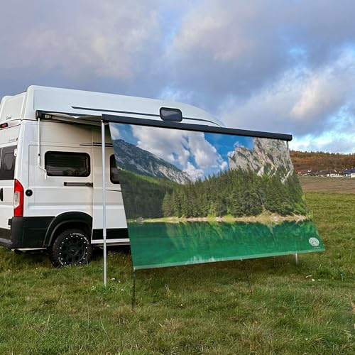 CAMPIDOO Textil Sonnensegel BERGSEE | Höhe 200cm | hochwertiger Fotodruck inkl. Keder-Befestigung | Markisen-Vorderwand - Länge/Keder: 200cm / 5mm Keder
