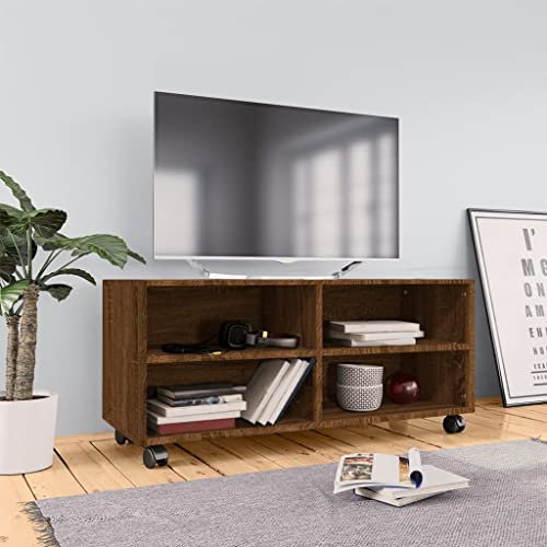 AJSEOYBS Fernseher Tisch,Sideboard Schlafzimmertv-Schrank Mit Rollen Braun Eiche 90x35x35 cm Holzwerkstoffgeeignet Geeignet für Wohnzimmer, Schlafzimmer, Büro, Empfangsraum, Arbeitszimmer