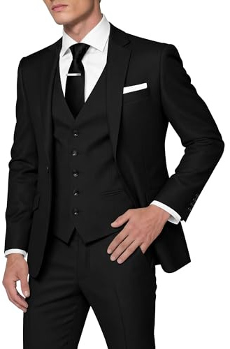 HUUTOE Men's 3 Piece Suits Slim Fit Prom Suits for Men Wedding Dress Suit Summer Blazer Jacket Vest Pants Tuxedo Set, Black, 6XL