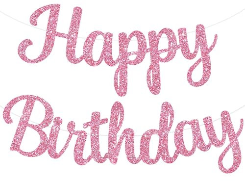 TONIFUL Pink Happy Birthday Banner KENO DIY 10Füße, Pre-Strung-Glitter Happy Birthday Zeichen, Happy Birthday Girlande, Happy Birthday Hintergrund, Happy Birthday Dekorationen für Frauen