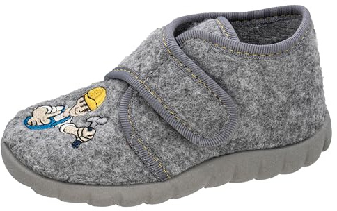 Fischer Kinder Hausschuh Jungen Filz Bauarbeiter Motiv Klettverschluss 641545