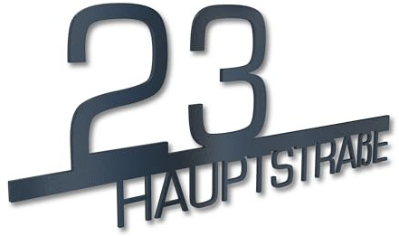 Graviers Design Hausnummernschild pulverbeschichtet in RAL7016 - Straßenname Hausnummer aus lasergeschnittenen Stahl - Straße Nummer personalisiert 300-600 mm Breit - Türschild Design 2