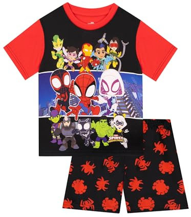 Marvel Spidey Und Seine Super-Freunde Schlafanzuge Für Jungen | Pyjama Spiderman | Schlafanzug Jungen Kurz | Shwarz 110