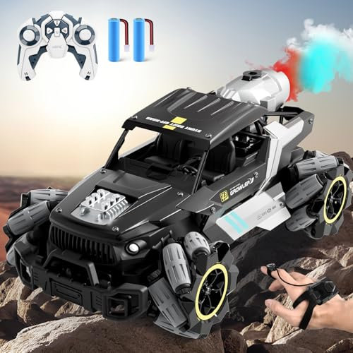 4DRC Y3 Remote Control Truck with Spray and Light, Dual Motors Off Road RC Car, 2.4Ghz 4WD 360° Rock Crawler,Hand Controlled Gesture, 35+ Min Play, Toy Vehicle for Boys Girls and Adults