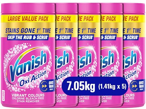 Vanish Gold Oxi Action Stain Remover and Laundry Booster Powder for Colours 1.41 kg, Removes Tough Stains at 20°C in 30 Mins in Just One Wash, Safe on Everyday Fabrics (Packaging May Vary) (Pack of 5)