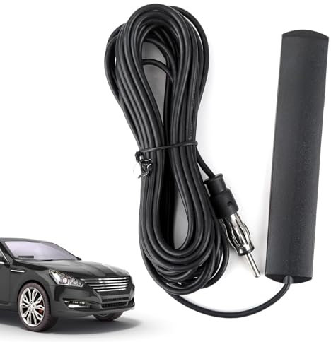 Adattatore Antenna Autoradio Interna Elettronica Amplificata Universale ANT-309, Montaggio Adesivo Nascosto sul Parabrezza Frequenza 85-470MHz, Cavo FM 5m Connettore Plug DIN per Auto Camion