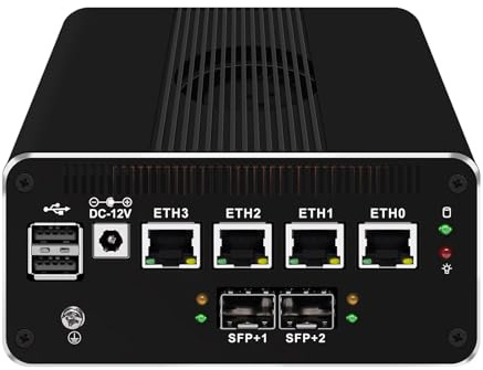AIOPCWA Mini PC Router Micro Firewall Appliance, 10GbE SFP+, Alder Lake N100, OPNsense Hardware, 4 x i226V 2.5GbE LAN Ports, Compact PC, Barebone NO RAM NO SSD NO OS