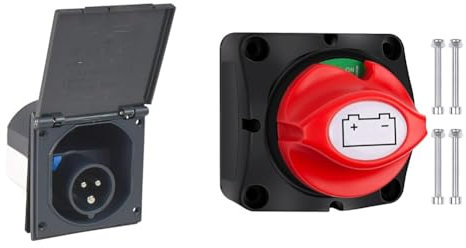 Schwabe Prise d'Alimentation CEE pour Caravanes 230V / 16A Prise à 3 Broches avec Couvercle & Bolatus Coupe Circuit Batterie 12V 24V 48V coupe batterie 12BothOFF