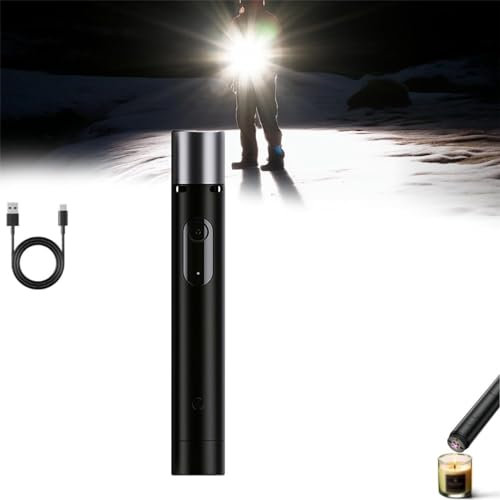 Flashlight Alarm Lighter, 3-in-1 Powerful Flashlight with Arc Lighter and Door Alarm, Multifunctional Windproof Lighter, Super Bright Flashlight for Emergency, Camping, Home (Black)