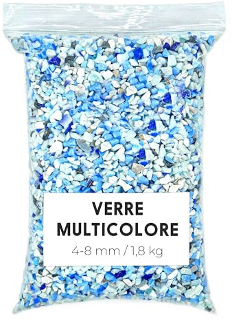 Landare Verre Pilé Multicolore 1,8 kg - Vitres Pilé - Verre Brise - Vitres Brise - Cristaux Pilé - Cristaux Écrasé pour Artisanat (4-8 mm) (Multicolore)
