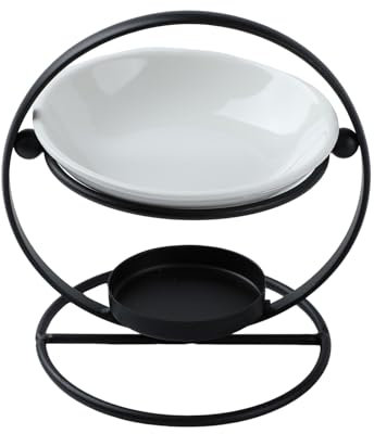 AUPOWER Metall Duftöllampe Teelicht, Duftlampe aus Metall, Aromalampe Teelichthalter mit Keramikschale 02- Schwarz