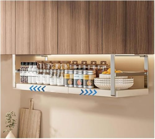 GXQFF Unter-Schrank Verstellbares Regal, 2 Etagen Gewürzregal Stehend Spülenunterschrank Organizer Mit Schublade Für Küche, Badezimmer, Bad, Schrank, Küchenschrank-Silver||Telescopic 45-63cm