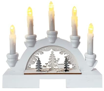 HTI living LED Schwibbogen weiß mit Rehen im Wald Batteriebetrieben Lichterbogen Weihnachtsdeko batteriebetrieben