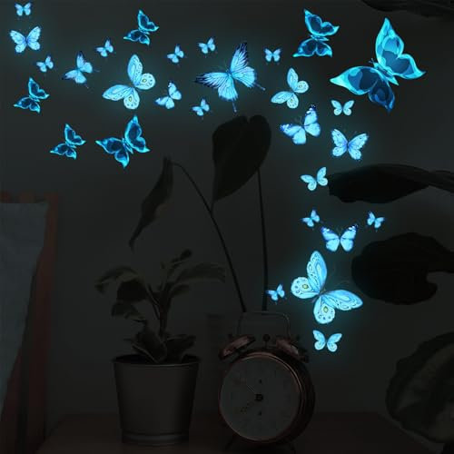 BSITSSS 29 Stück Schmetterlinge Leuchtsticker, Wandtattoo Schmetterling, Lieblich Schmetterling Deko Wandsticker, Glänzend Wandaufkleber Kinderzimmer, Wandsticker Leuchtend für Kinder Schlafzimmer