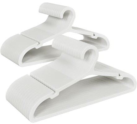 ABHENG 80 Perchas de Plástico, Ahorro de Espacio, Resistentes, Antideslizantes, para Camisas, Camisetas, Trajes, Blusas, Pantalones, Chaqueta y más, 41.7 x 0.4 x 24 cm, Blanco, APY0580W