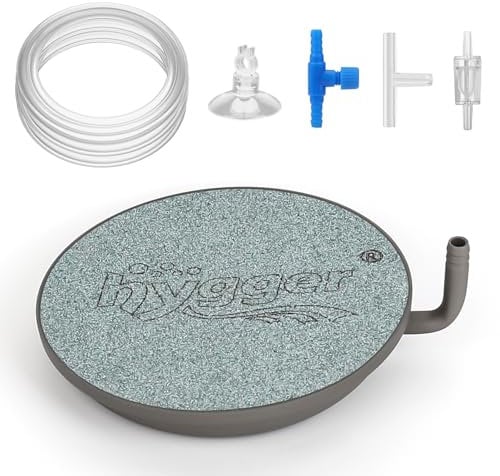 hygger Aquarium Air Stone, 1.5 Inch Fish Tank Bubbler Stone Kit Makes Super Tiny Bubbles, Ultra-High Dissolved Airstone with Stainless Steel Base Aquarium Fish Tank and Hydroponic