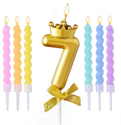 Macaron Buntes Geburtstagskerzen-Set, 3D Goldene Kronenzahlenkerzen, Geburtstagskerzen für Kuchendekoration, Geburtstagsparty, Hochzeitstag