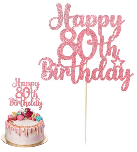 ZEYIYER 80th Cake Toppers for Ladies Women, Rose Gold Happy 80th Birthday Decorations, 80 Years Old Birthday Cake Pick for Party Supplies