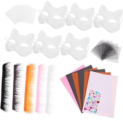 Alipis 1 Satz Katzenmasken-Set Leere Masken Cartoon-Hundehütte Vorschlag Augenmaske Becherdeckel Katzenmaske Set DIY-Masken- Katzen-Maskerade-Maske halbe e Samtstreifen