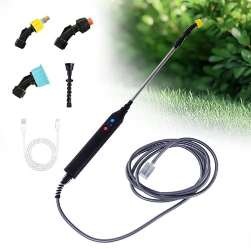 SKIKHN Pompa Irroratrice a Batteria, Spruzzatore Elettrico per Piante, con 4 Beccuccio Regolabile e 5M Tubo, Nebulizzatore A Batteria USB per Casa, per Giardino, Cantina, Prato