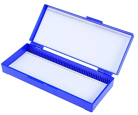 50 Stück Objektträgerkasten mit Nummerierten Positionen ABS Blau | Leicht zu Reinigen, Mikroskop Plättchen Box, Top Scharnierdeckel, Objektträger Box, Hitzebeständig