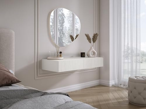 3xE Living Hängender Schminktisch mit Zwei Schubladen, geriffelte Front - Weiß, 100 x 40 x 16 cm