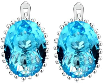 AMDXD Ohrringe Frauen Weißgold 9 Karat, Klassiker Creolen mit Topas Blau Ovalschliff, Au375 Gold Schmuck Damen Ohrringe Echtes