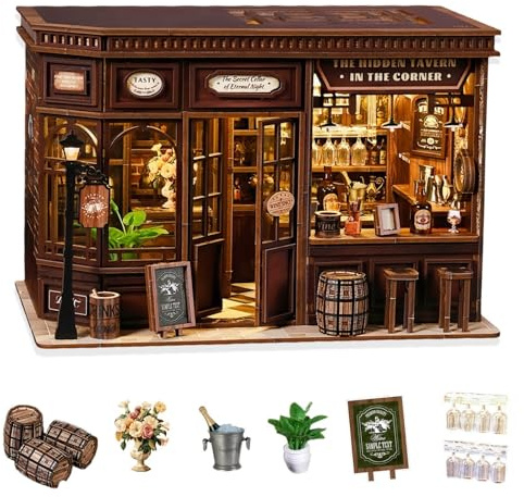 Corner Tavern DIY Miniatur Puppenhaus Kit - Montage Cozy Pub Modell Szene - Inspiriert 3D Puzzle für Erwachsene