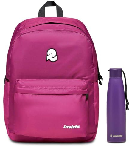 ZAINO CARLSON PLAIN + Invicta Borraccia, Viola, Borraccia Termica in Acciaio Inox Interno Esterno, Mantenimento Temperatura fino a 24h, Borraccia Scuola Bambini - Bottle Termica