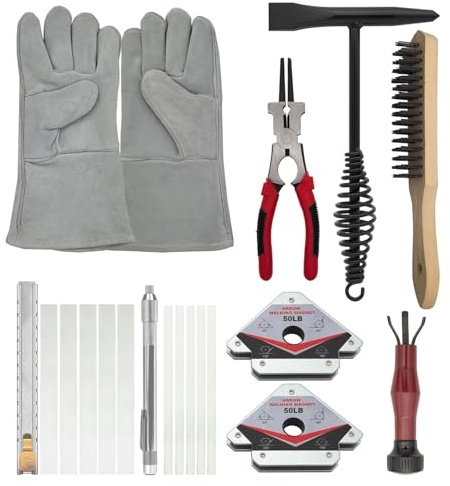 VASTOOLS MIG Welding Tools,8sets,Chipping Hammer,Leather Welding Gloves 13.5,Soapstone Holder,50LB Welding Magnet,Welpers Pliers 8,MIG Nozzle Reamer,Wire Brush