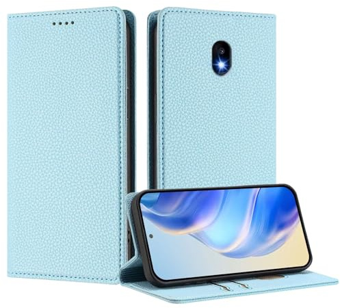 GoodcAcy Hülle für Samsung Galaxy J530/J5 2017, Stoßfestes PU Leder Handyhülle Lederhülle Klapphülle mit Kartenhalter und Standfunktion Flip Leather Wallet Phone Cover. Hellblau