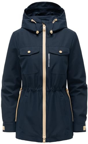 MARIKOO Damen Parka (XS-3XL) mit Kapuze, Brustpattentaschen, Taillenweite verstellbar - N132