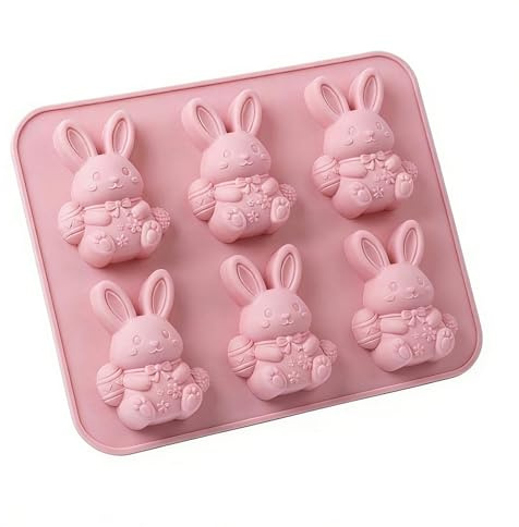 Silikonform Ostern Osterhasen Backform Silikon Schokoladenformen Ostern Pralinenform mit 6 Hohlräume Backform Hasen Kuchenform für Machen Schokolade Kuchen Kekse Handgefertigte Seife (One Size)