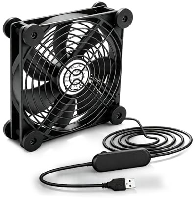 ELZO USB Ventilator, USB PC Lüfter 120mm 5V mit Stufenlose Geschwindigkeitsregelung, Leise Mini Tischventilator, 120mm Axiallüfter für Computer PS4 PS5 TV Box Empfänger AV-Kabine