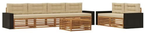 vidaXL Outdoor-Sofagarnitur mit Kissen 7 pcs Natur und Beige Polyester, Garten-Lounge, modernes Outdoor-Sofa, modulares Set für Terrasse, Bequeme Sitzmöbel