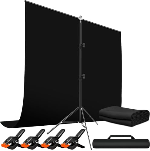 Heysliy Black Screen Backdrop with Stand 2x2M - Photography Backdrop Kit with Adjustable T-Shape Stand for Streaming, Gaming, Photo Studio, Shooting Videos