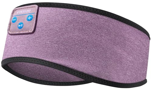Voerou Cuffie a Fascia Bluetooth per Dormire, Laterale, 12H | 12h batteria,tessuto traspirante lavabile,pannello sottile,vestibilità 18,5-24,ideale per viaggi,colore Viola con Bordo Nero