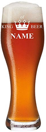 Bierglas mit Gravur - Weizenbierglas 0,5l - Weißbier Glas personalisiert - Individuelles Weizenglas Geschenkidee zum Geburtstag mit Name und Jahr - Geschenk für Papa - Motiv King of Beer