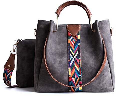 TIBES Femmes sac à main Porte-monnaie en cuir synthétique 2pcs ensemble sac Sac d'épaule Vintage Cartable de travail