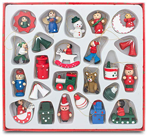 BRUBAKER 24-TLG. Set Weihnachtsbaumschmuck aus Holz, bis zu 4 cm große Figuren, handbemalt