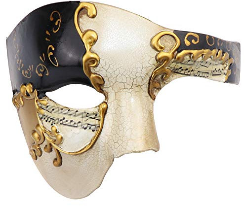 Thmyo Phantom de demi-visage vintage des hommes de l'opéra masque de mascarade de carnaval vénitien (Beige et noir)