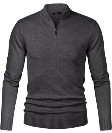 iClosam Jersey Hombre Invierno con Cuello JerséIs Suéter Hombre Invierno Algodón Clásico Jersey Cremallera Hombre Manga Larga(Gris Oscuro 1,l)